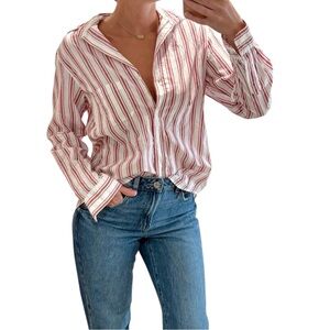 Grayson Anthropologie Red and White Striped Button Down Shirt